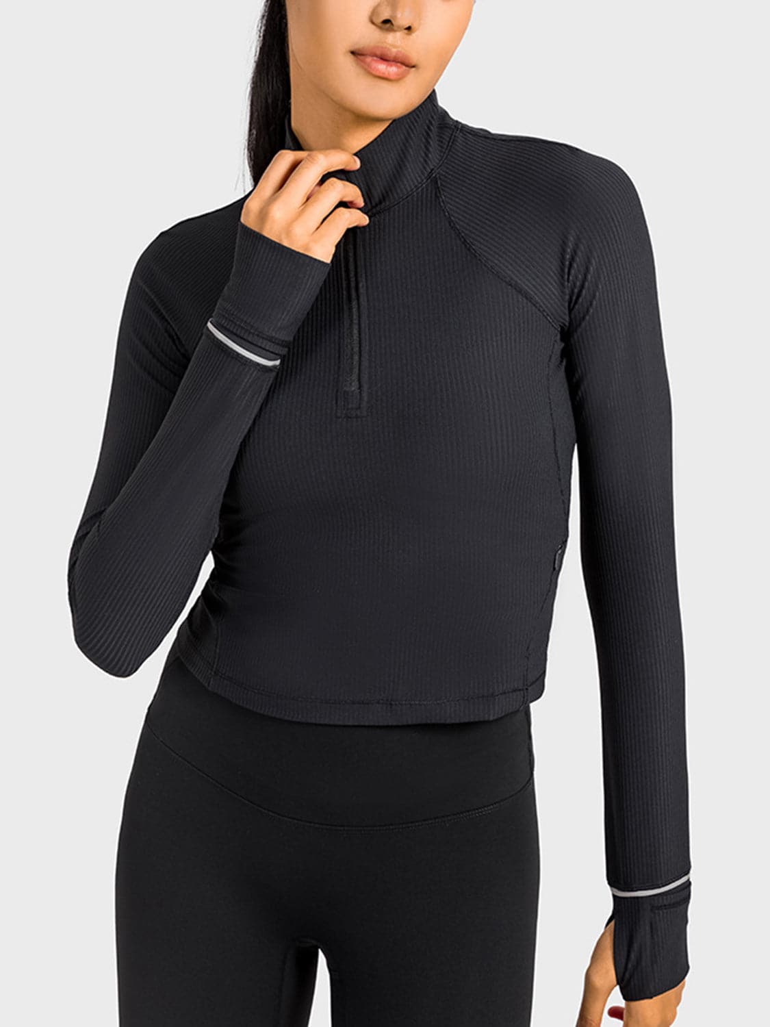 Mock Neck Half Zip Long Sleeve Sport Top.