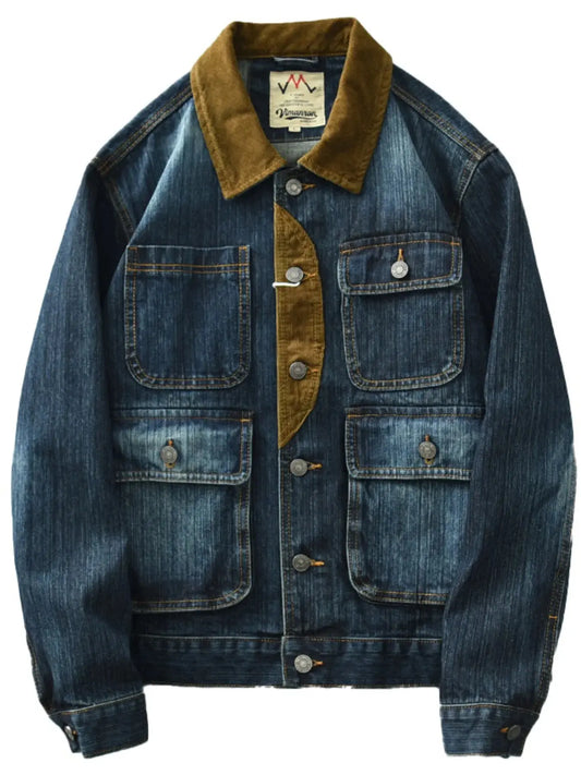 Men's Plus Size Vintage Corduroy Collar Denim Jacket Simply Love