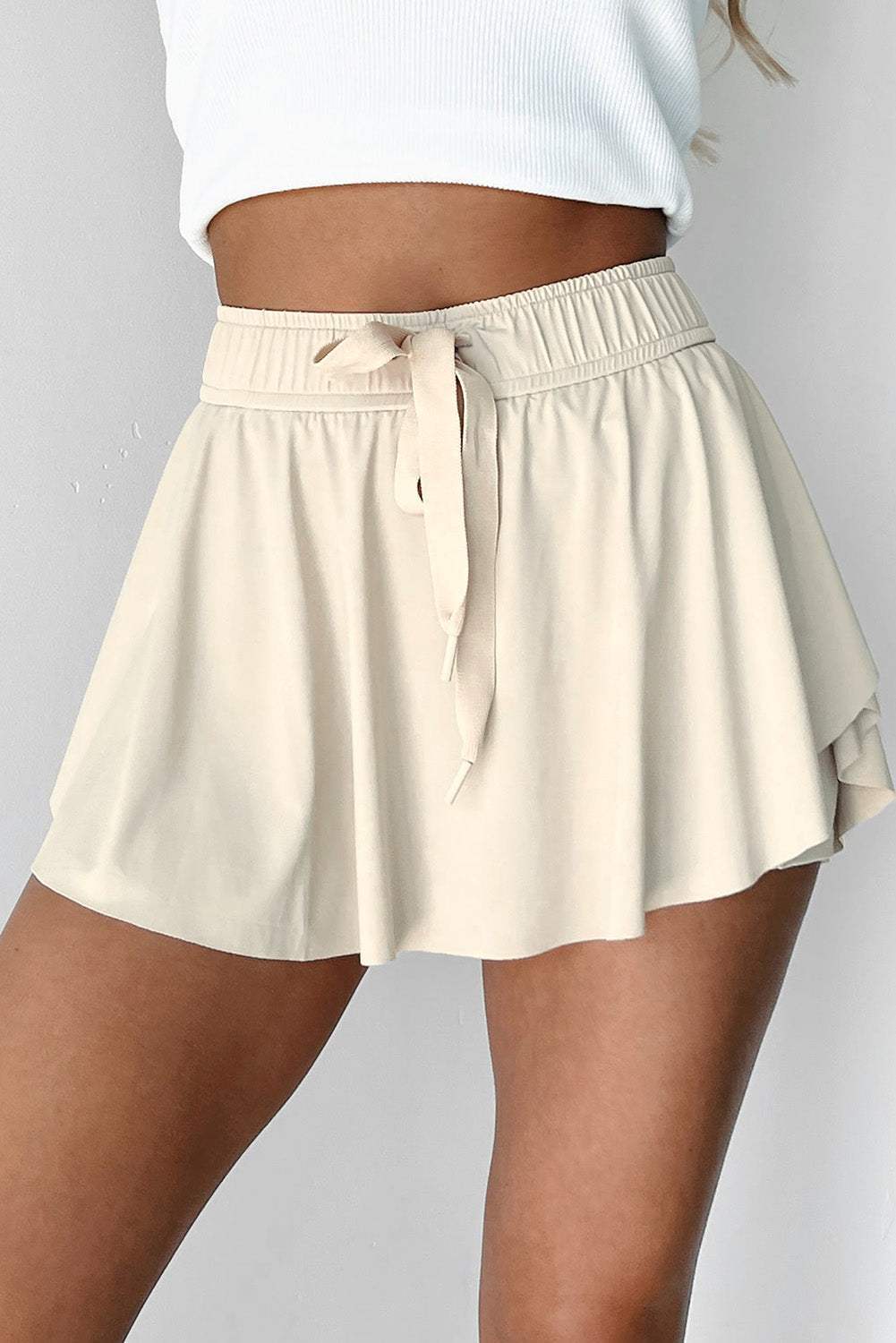 Beige Drawstring High Waist Lined Tennis Skorts for Women