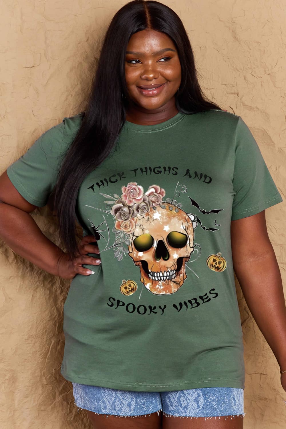 Thick thighs and spooky vibes graphic tee for casual comfort