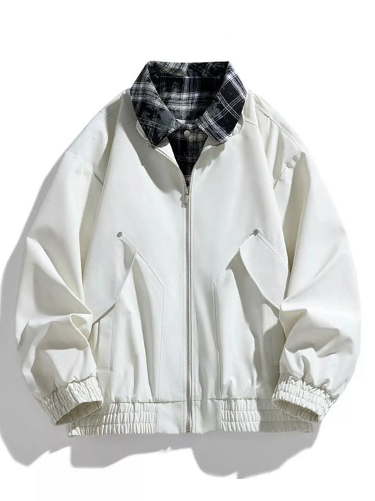 Men's Plus Size Plaid Collar Zip-Up Bomber Jacket Simply Love