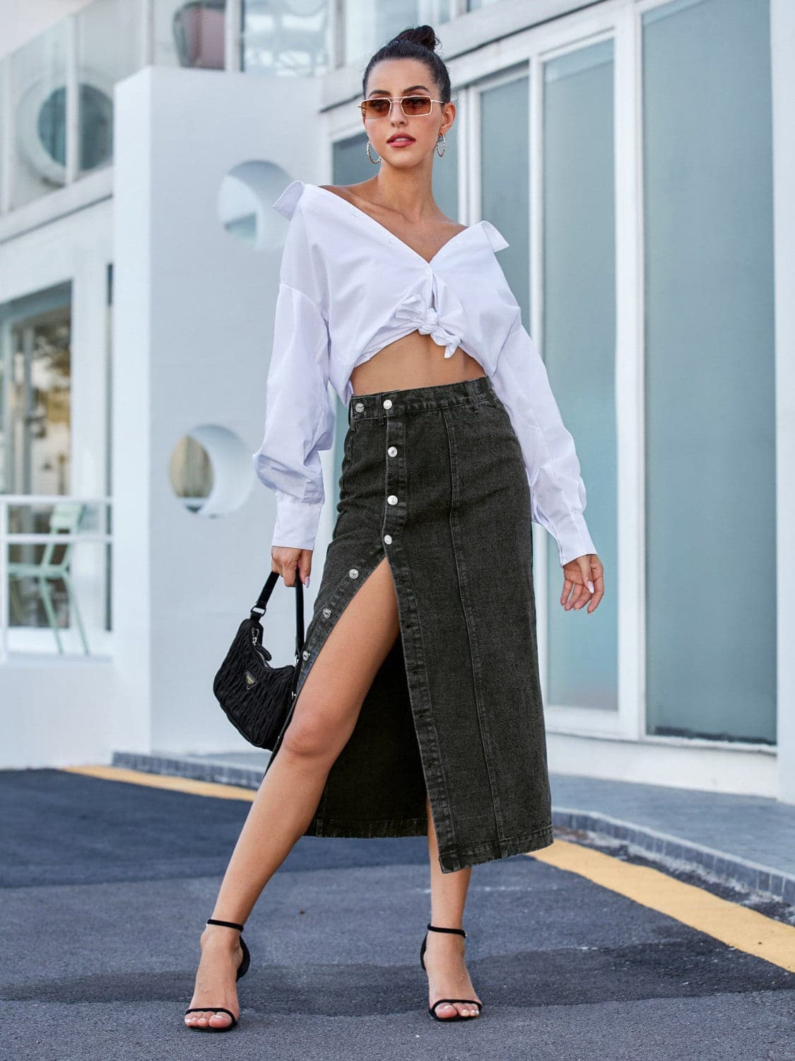 Button Down Denim Skirt.