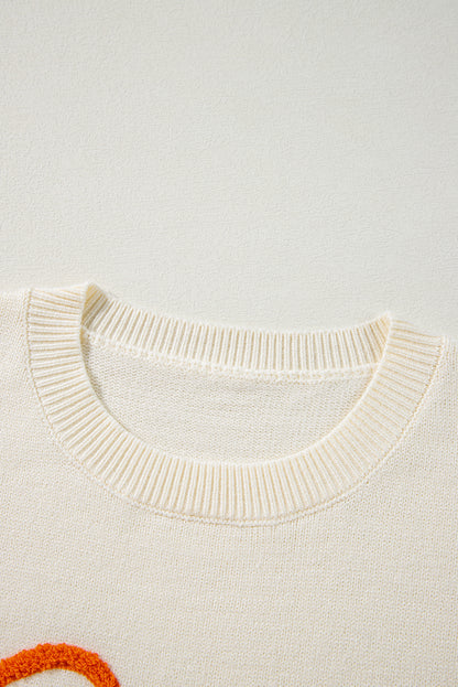 Cozy apricot "Boo" ribbed edge drop shoulder sweater