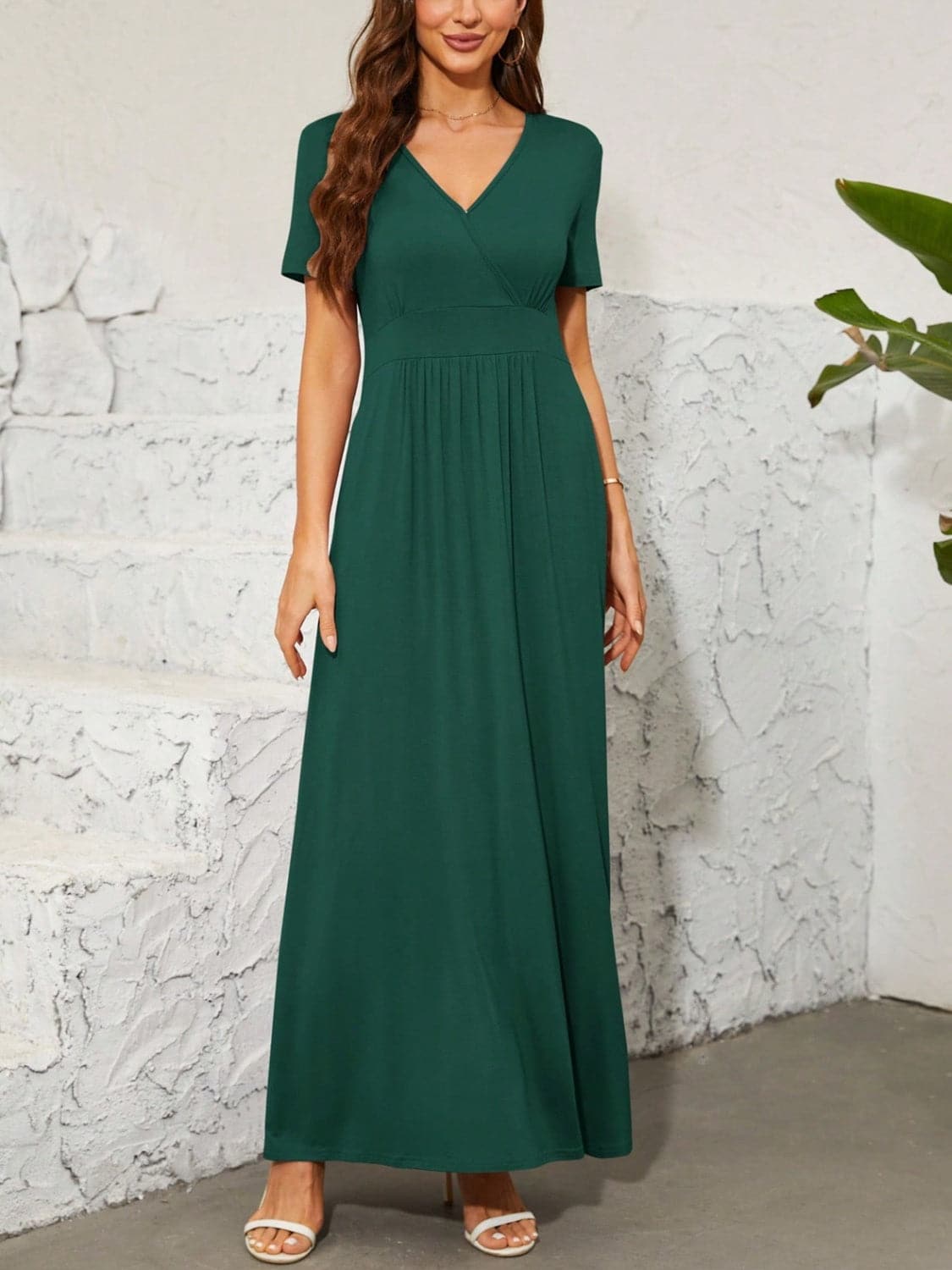 Surplice Short Sleeve Maxi Dress.