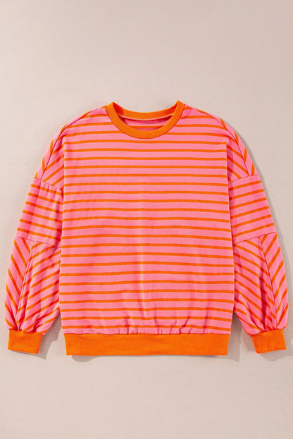 Casual Striped Sweatshirt - Long Sleeve, Opaque, Slight Stretch