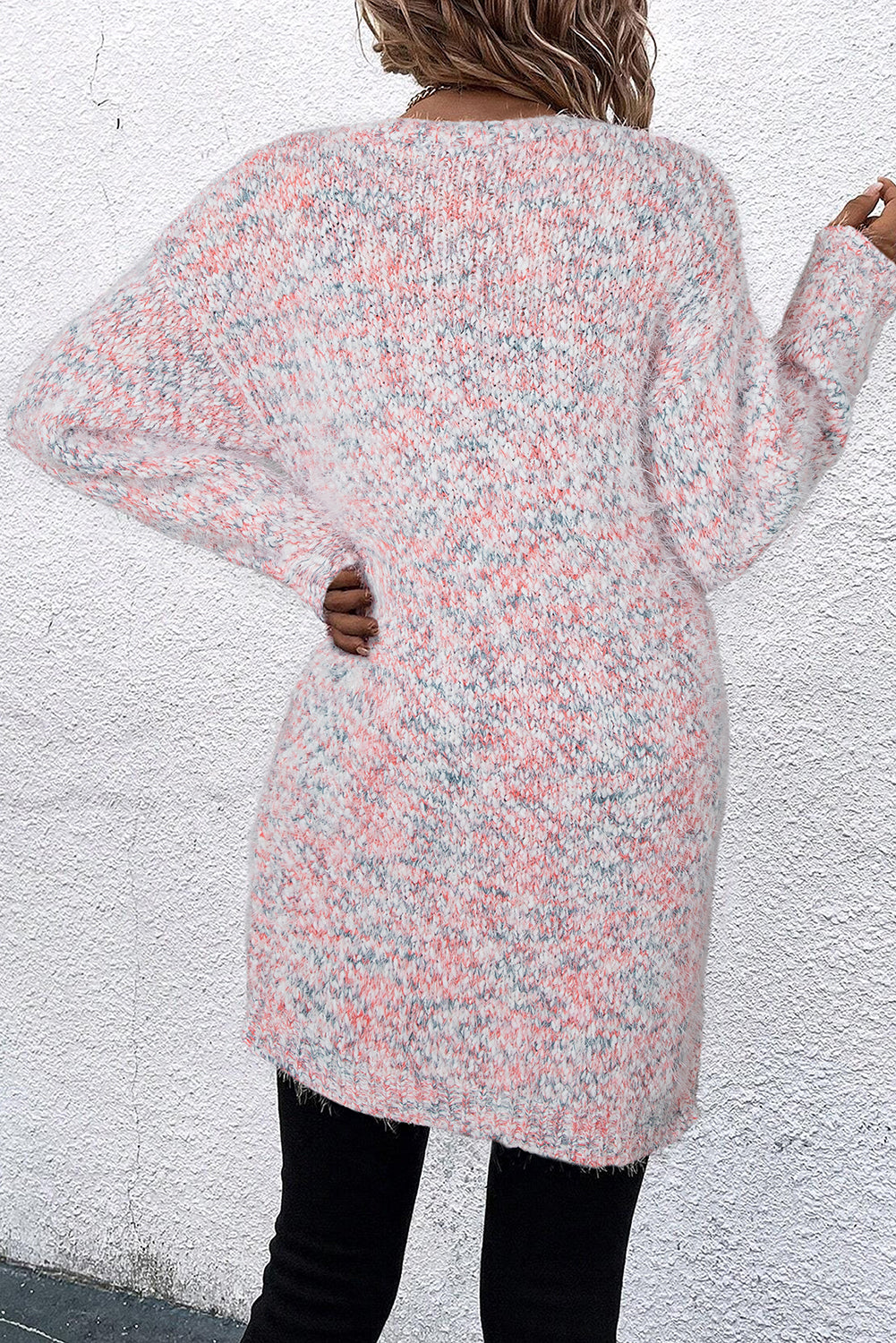 Trendy pink confetti open front cardigan for effortless layering