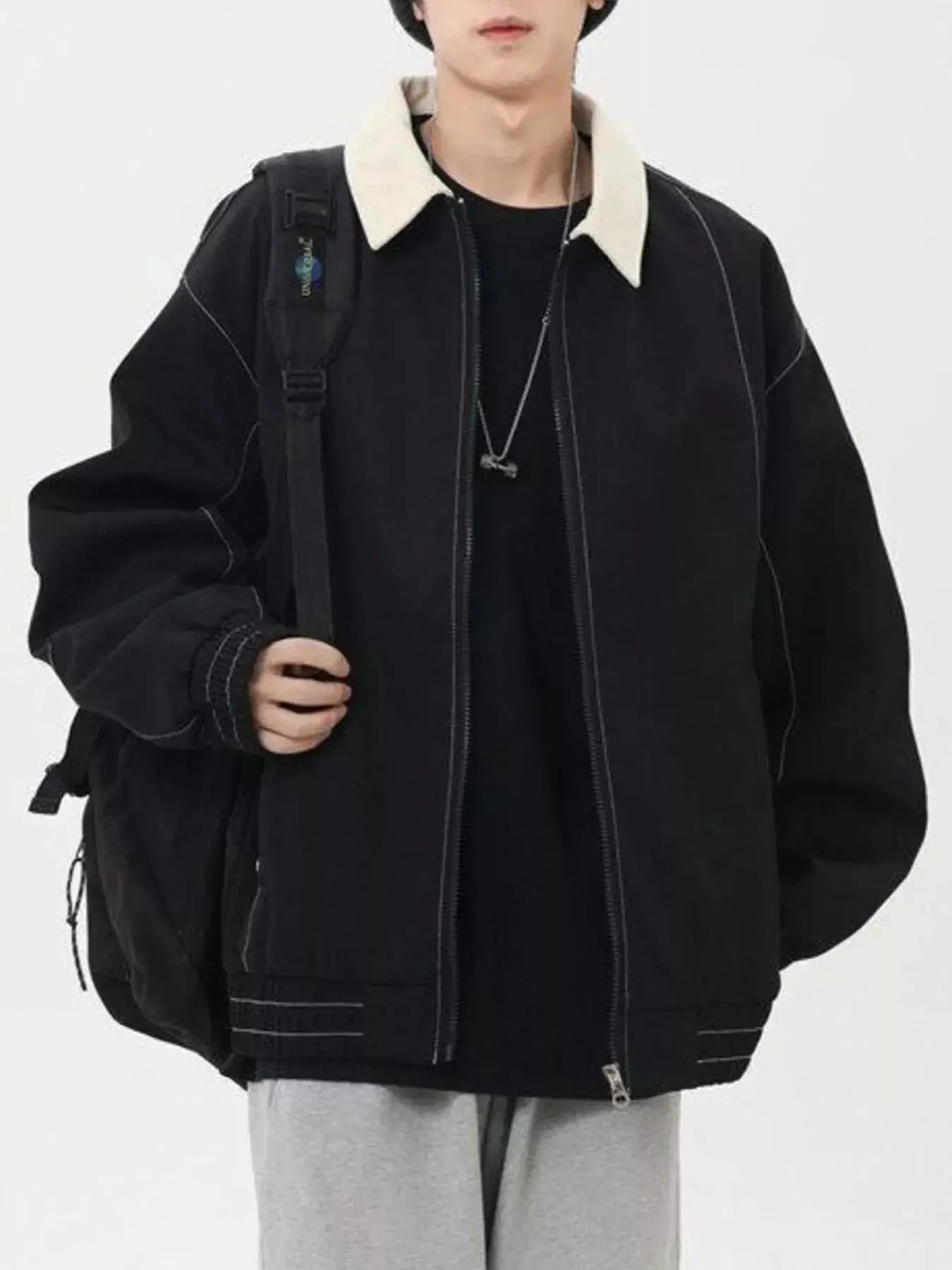 Men's Plus Size Collared Neck Zip-Up Jacket Simply Love