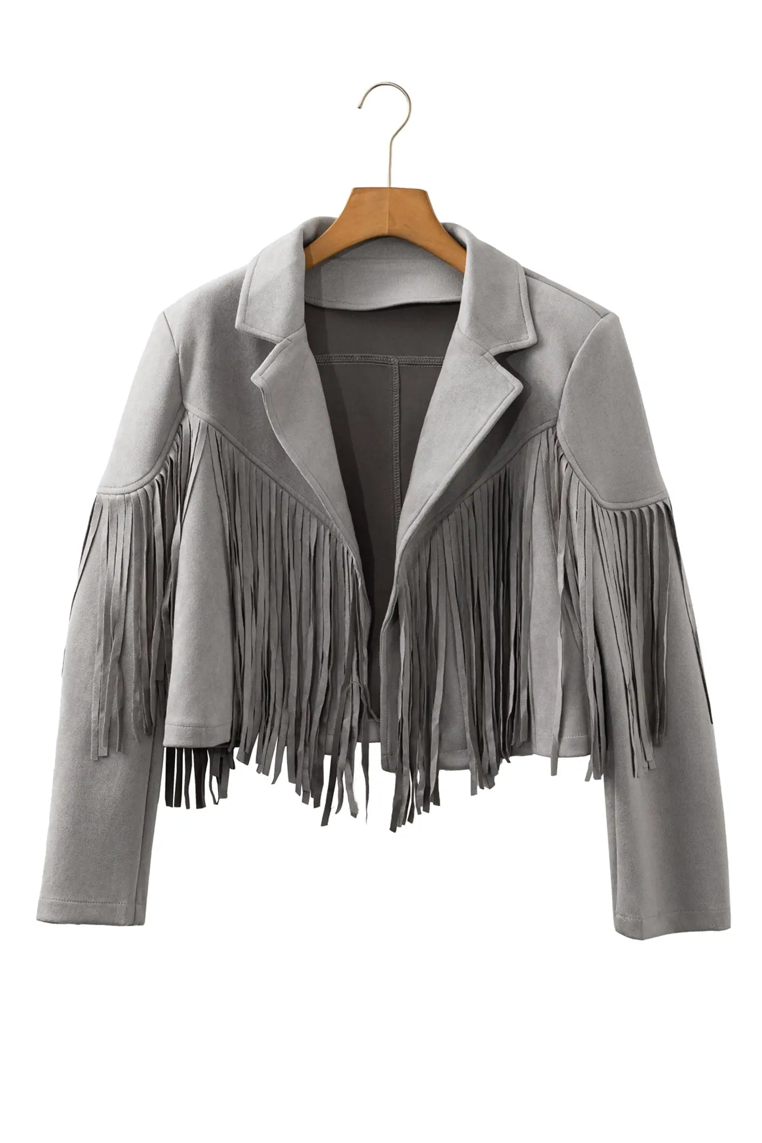 Gray Cropped Fringe Faux Suede Jacket For Women Lightweight Casual Dear-Lover Dropshipping