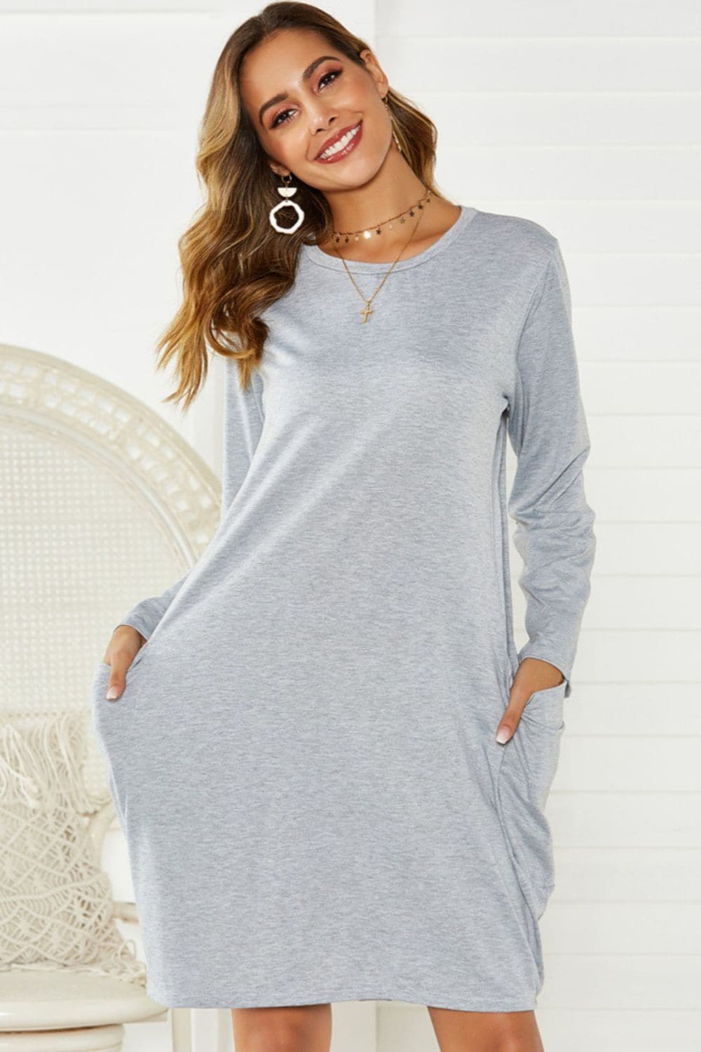 Cozy Long Sleeve Pocket Dress for Effortless Style