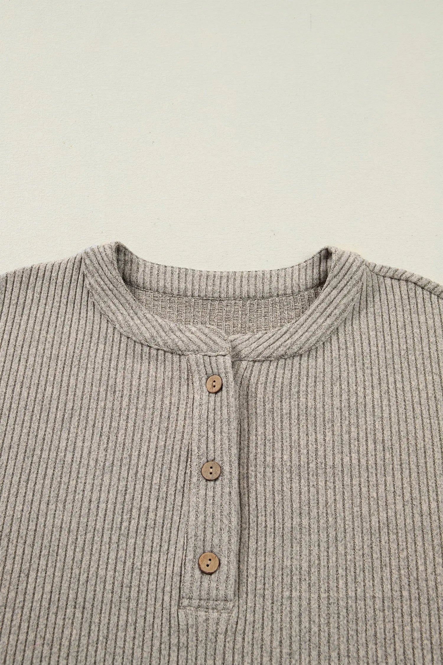 Simply Taupe Plus Size Ribbed Knit Kangaroo Pocket Henley Long Sleeve Top Dear-Lover Dropshipping