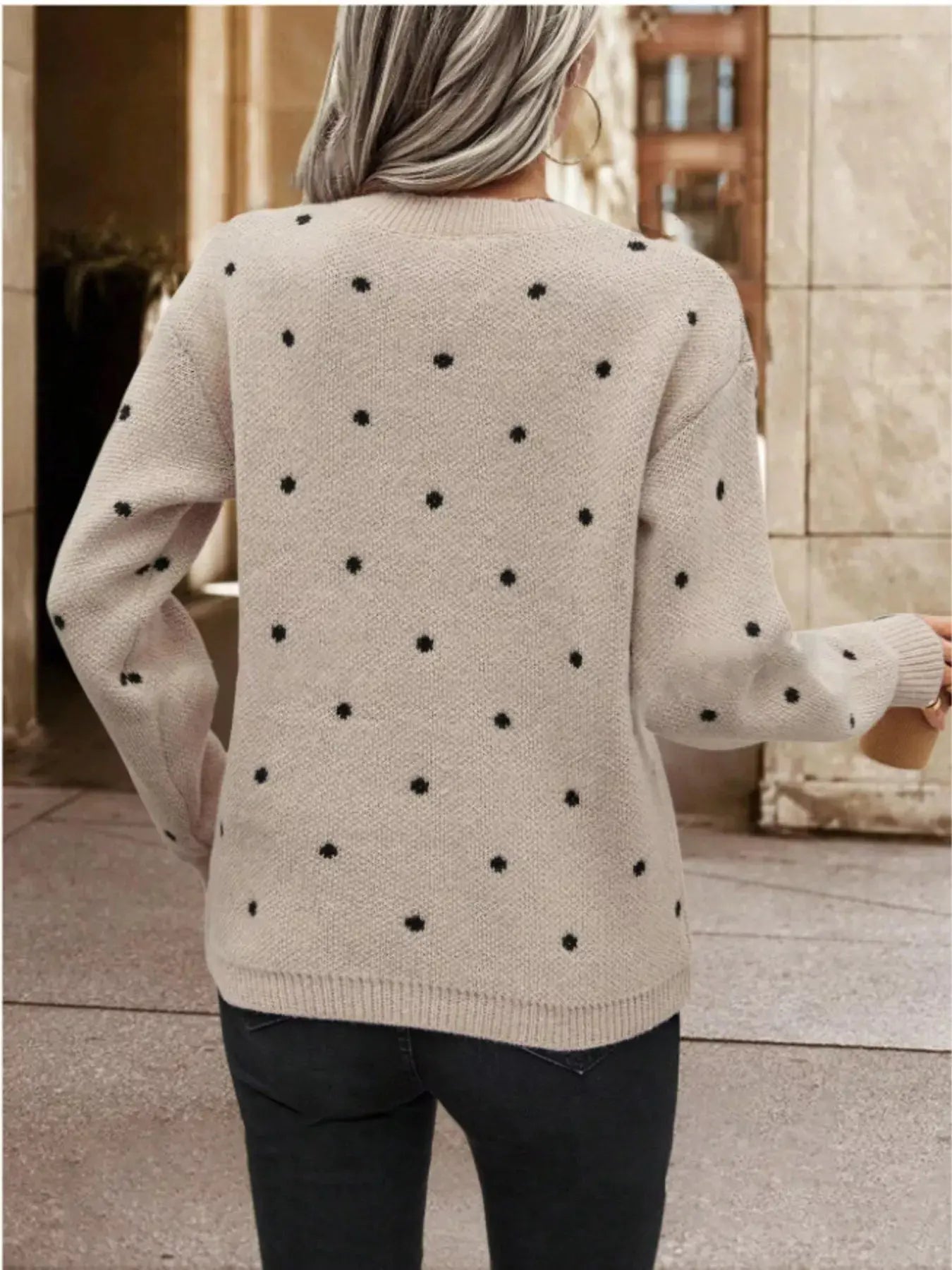 Polka Dot Long Sleeve Sweater Simply Love