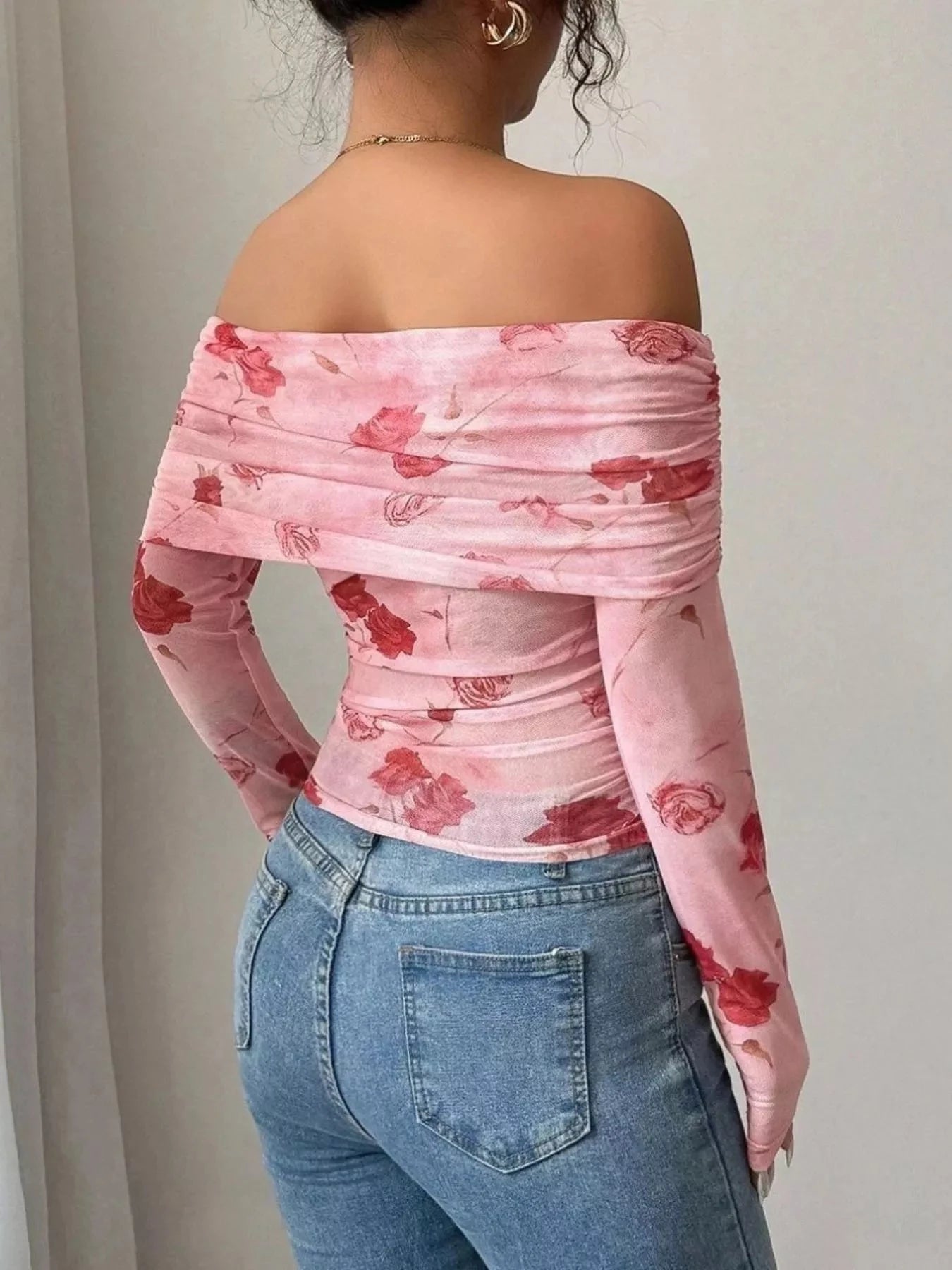 Floral Print Off-Shoulder Mesh Top Simply Love