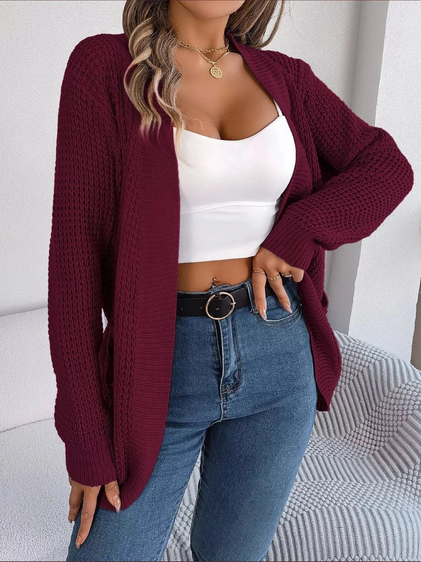 Chunky Knit Open Front Cardigan with Pockets Coco’s Tee Boutique