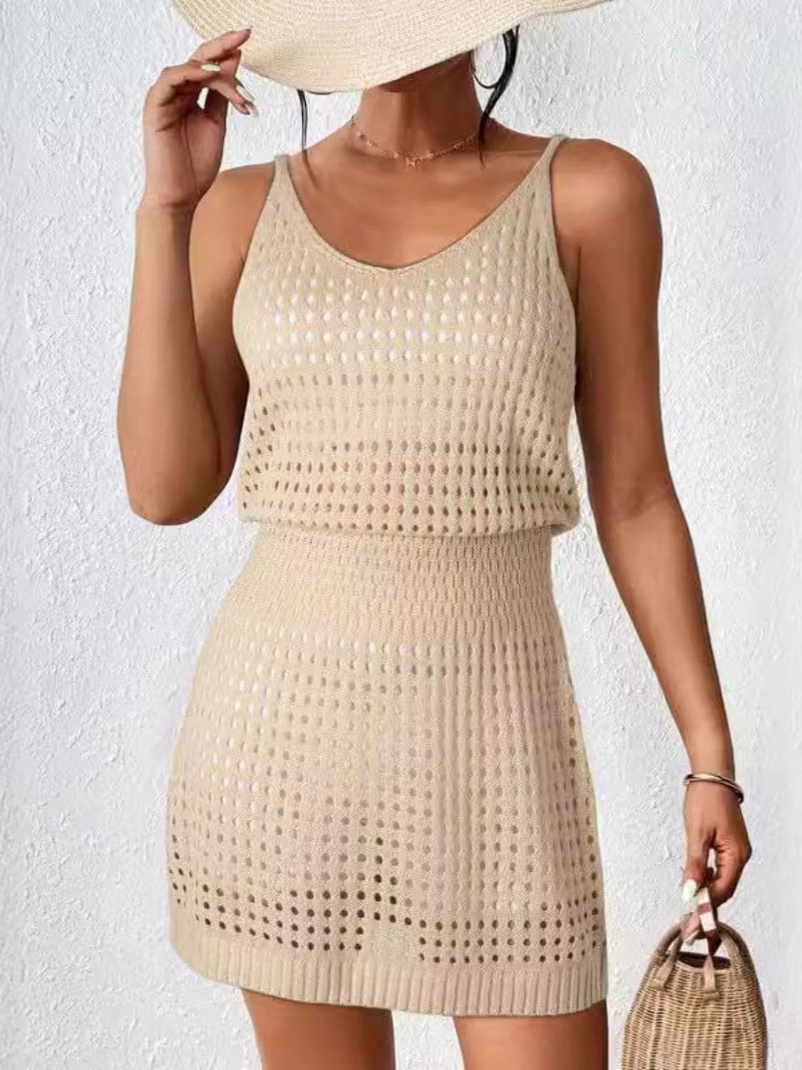 Openwork V-Neck Sleeveless Cover Up Dress.