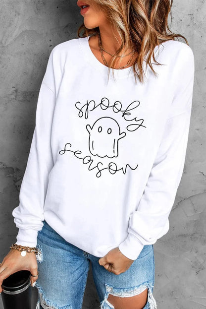 Spooky Chic Ghost Print Long Sleeve Sweatshirt