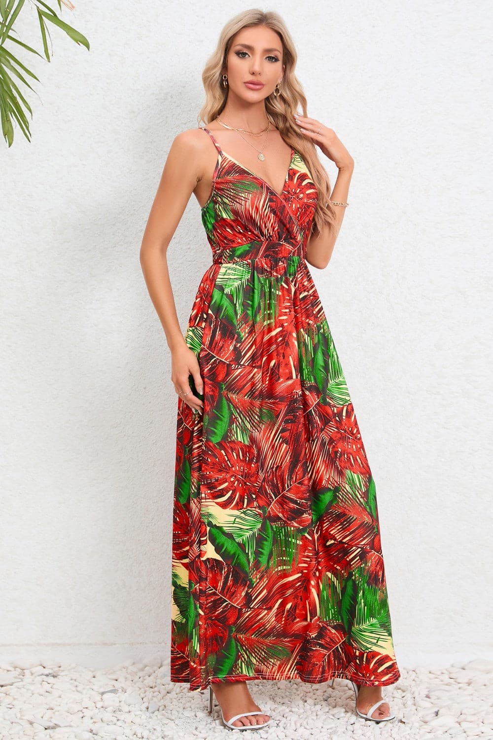 Printed Surplice Maxi Cami Dress.