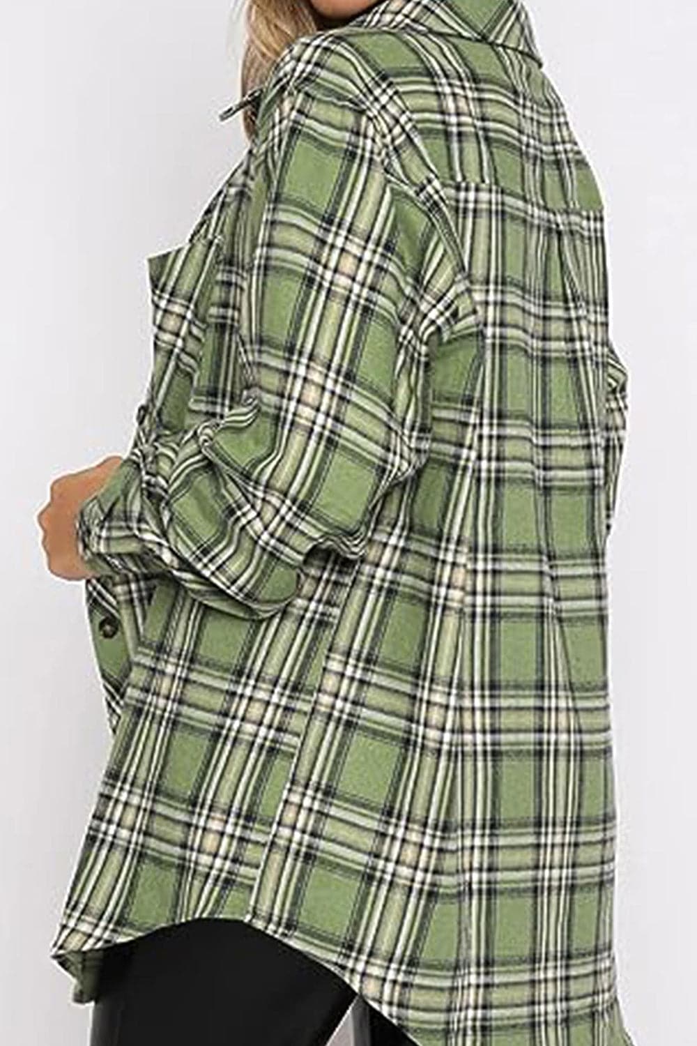 Plaid Collared Neck Long Sleeve Shirt.