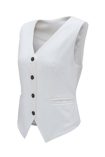 Elegant white V-neck button-up vest for a polished look