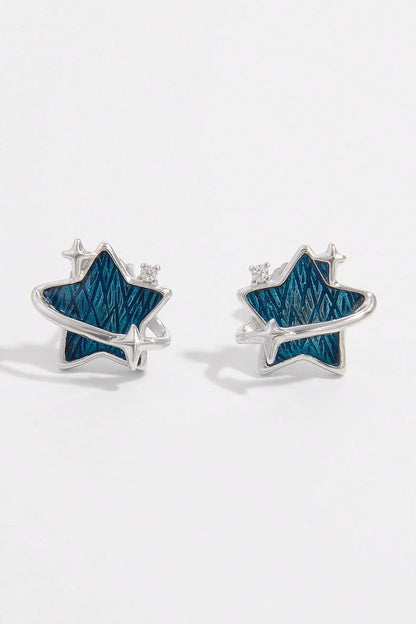 925 Sterling Silver Zircon Star Earrings.