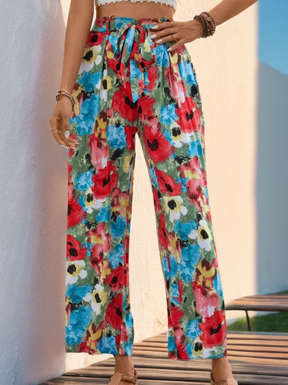 Tied Printed Wide Leg Pants.