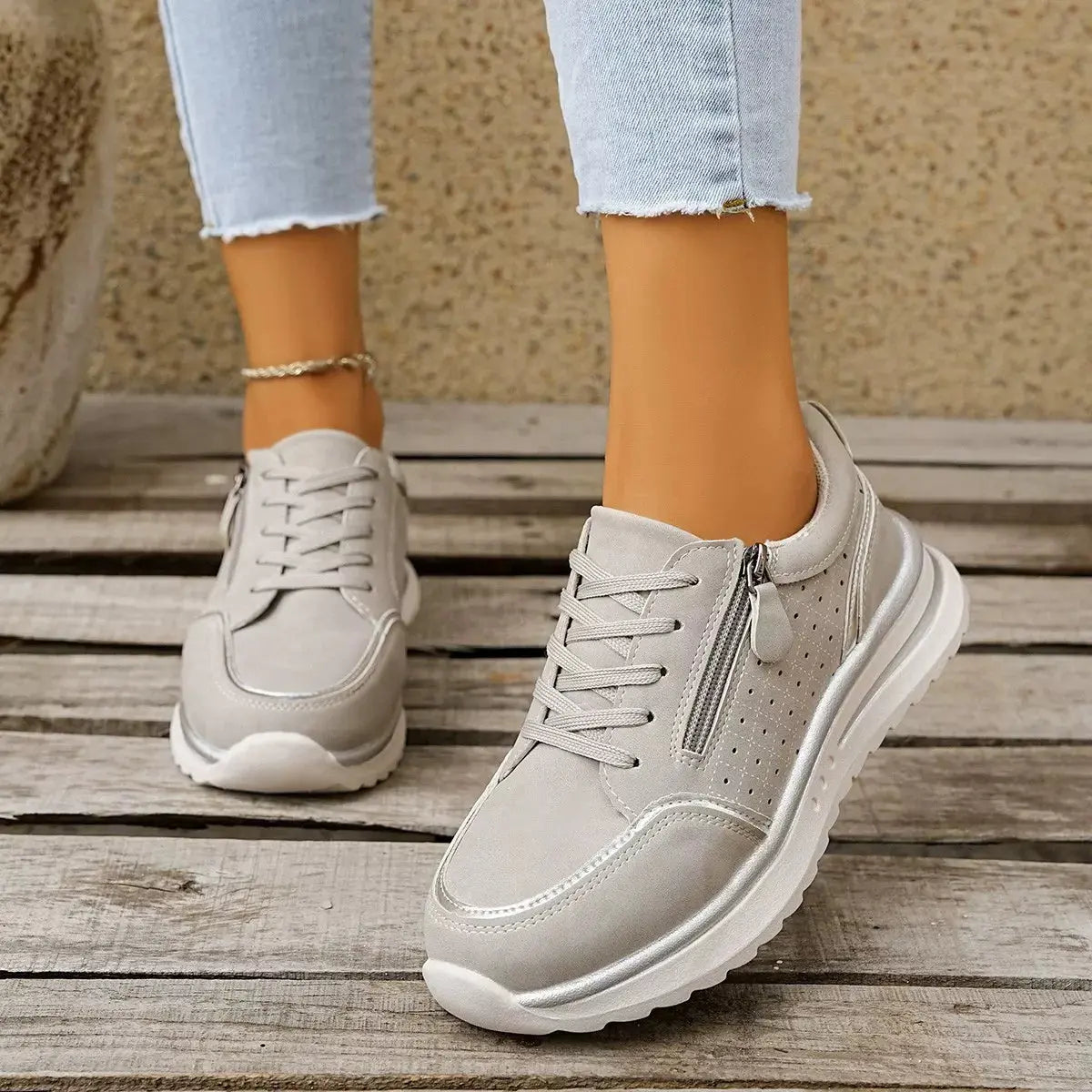 Round Toe Lace Up Sneakers Simply Love