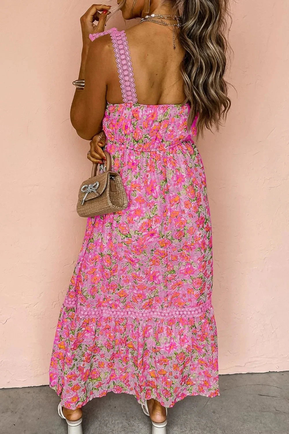 Floral Lace Wide Strap Square Neck Maxi Dress Simply Love