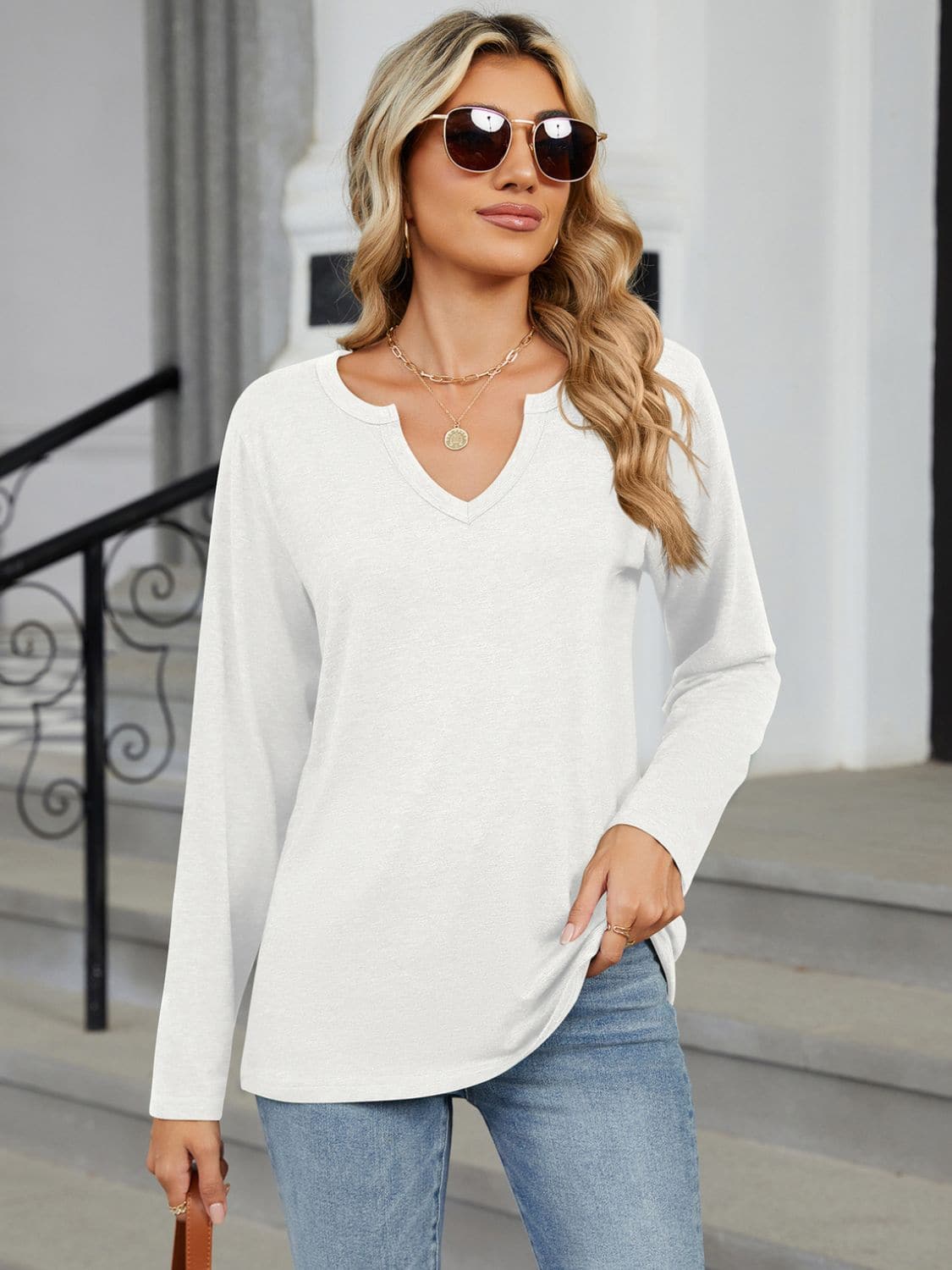 Notched Long Sleeve T-Shirt.