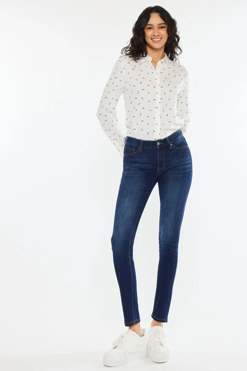 Kancan Mid Rise Super Skinny Jeans with Dark Indigo Wash and Premium Stretch Denim - Love Salve 