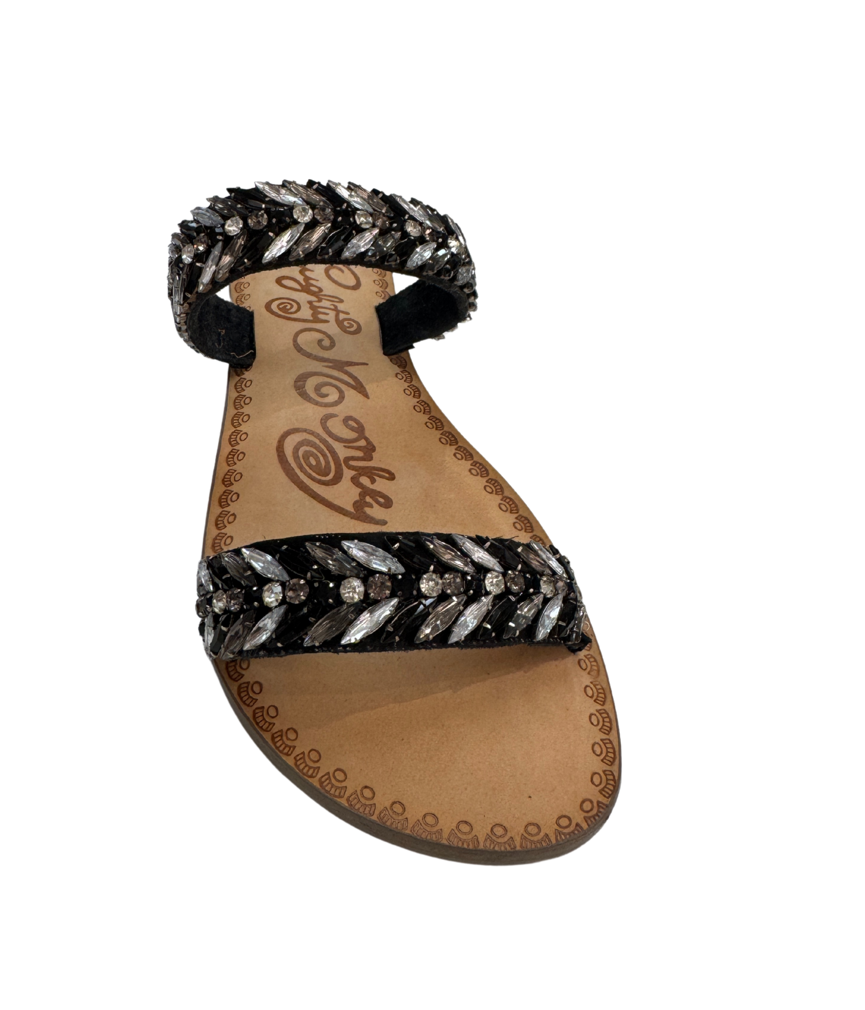 Shine Bright Crystal Embellished Leather Sandals Black Naughty Monkey