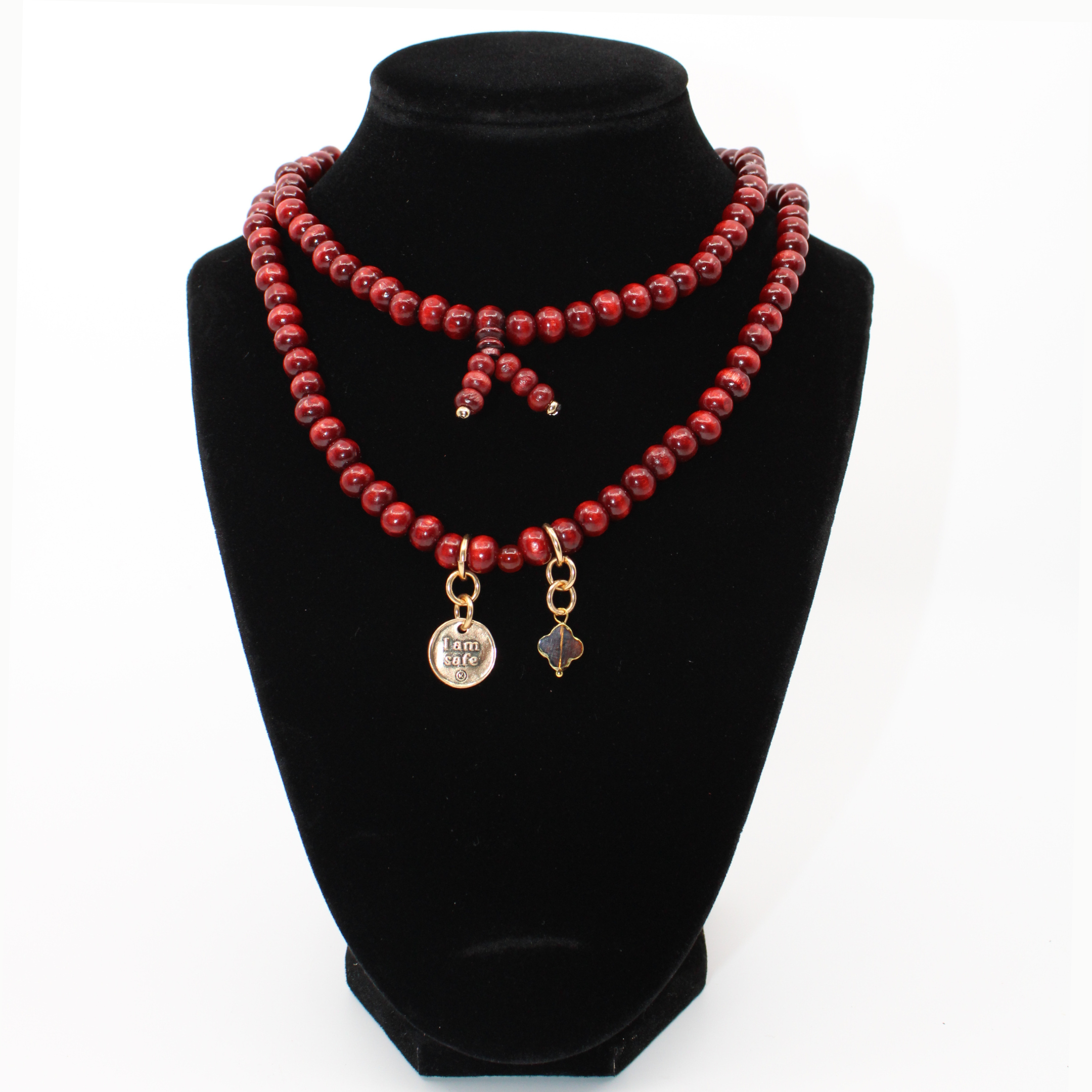 I Am Safe Heart Wood Boho Wrap Bracelet/Necklace Katia Designs