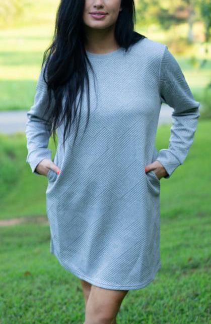 Quincy Textured Long Sleeve Mini Dress - Love Salve 