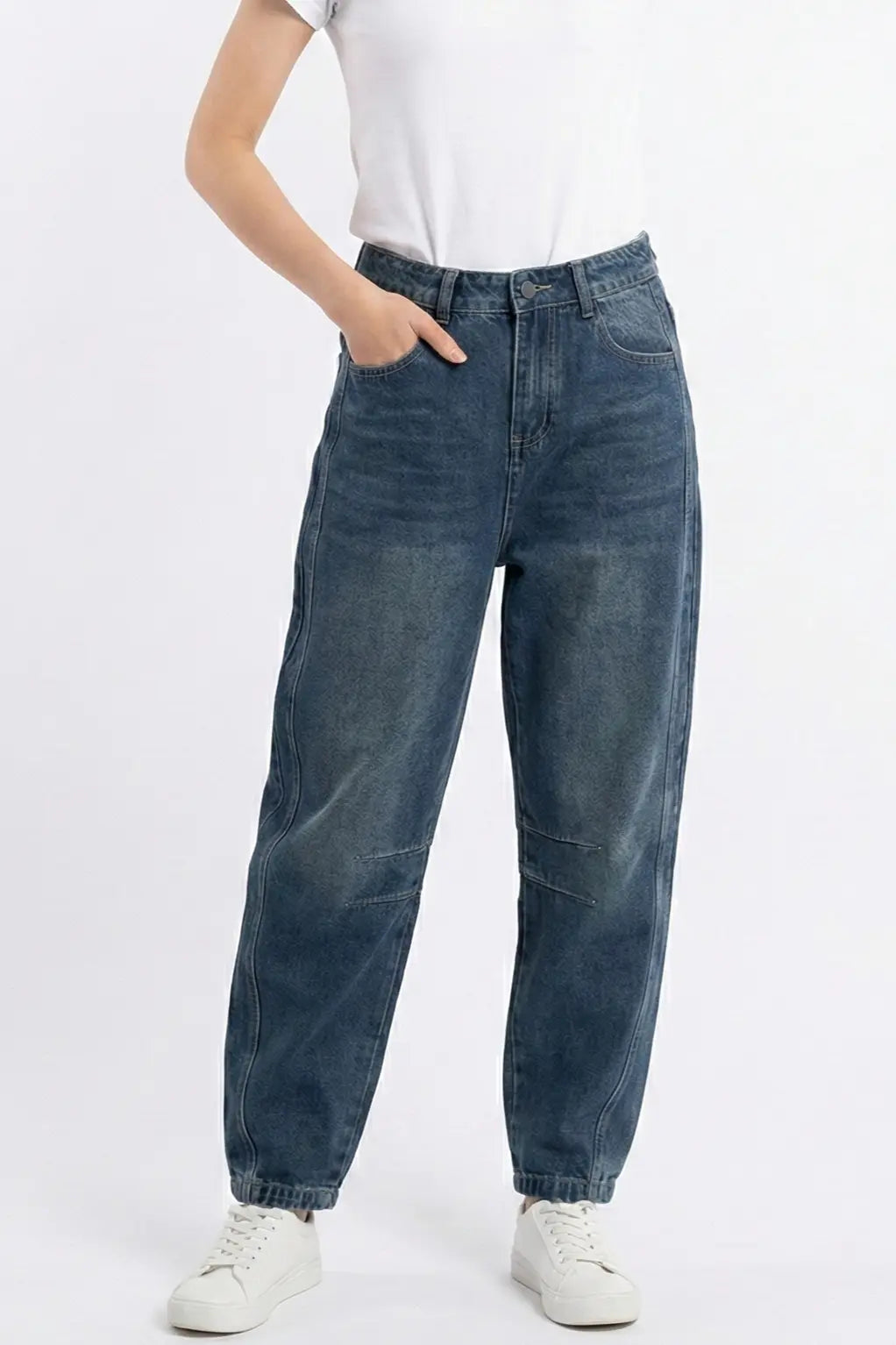 Womens Barrel Fit Denim Jeans Cropped Wide Leg With Patch Back Pockets Miss Sparkling