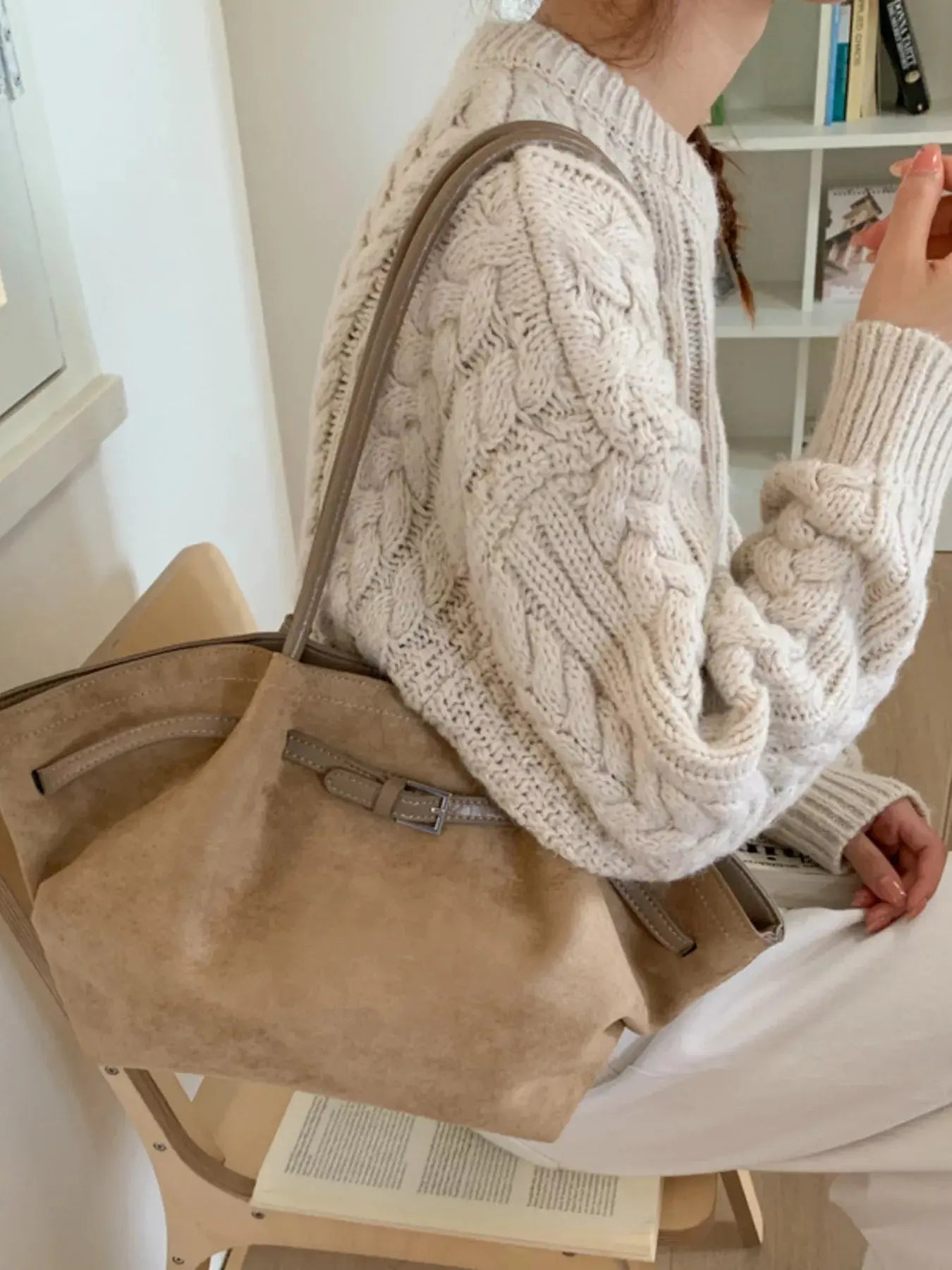 Solid Color Buckle Tote Bag Simply Love