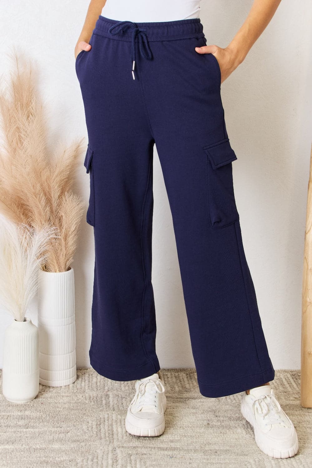 RISEN Drawstring Relaxed Cargo Wide Leg Pants.