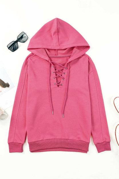 Lace-Up Dropped Shoulder Hoodie.