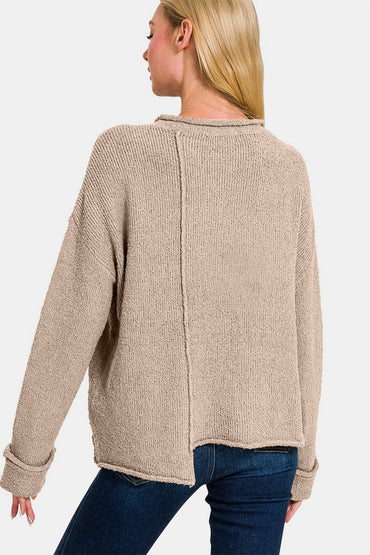 Chic drop shoulder asymmetric sweater