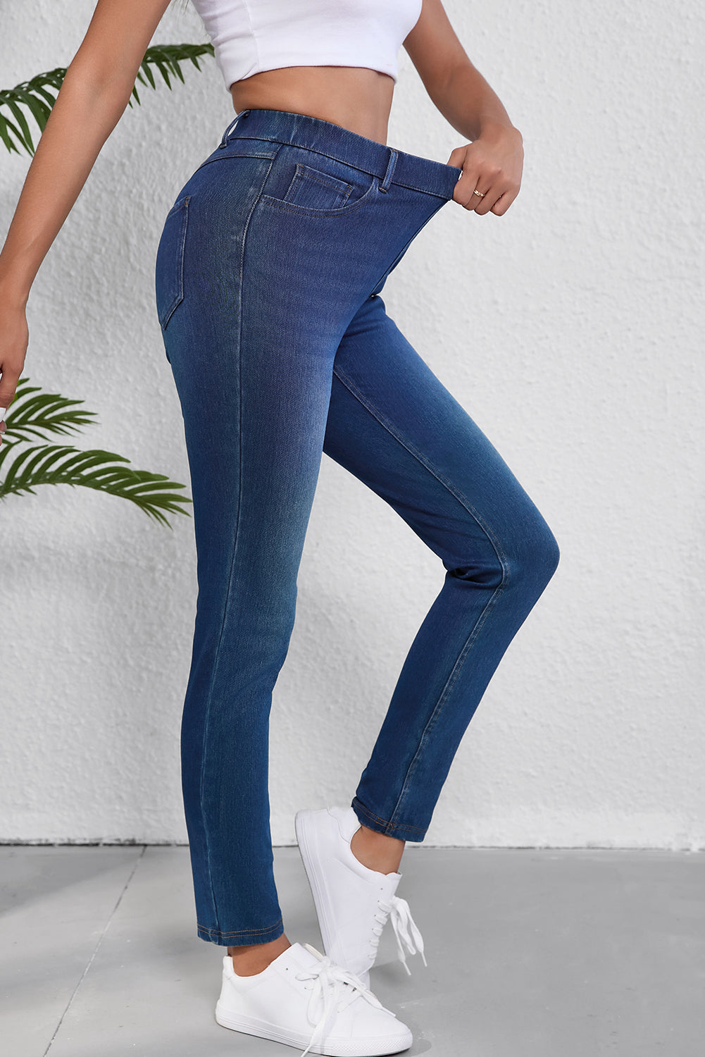 Versatile Ashleigh Blue straight leg jeans with multiple pockets and stretchy comfort