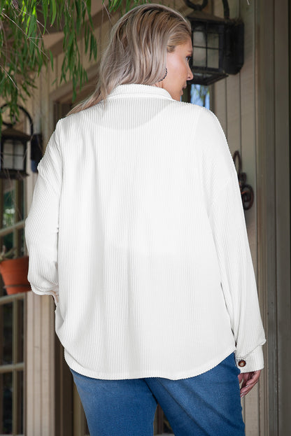 White plus size corded shacket