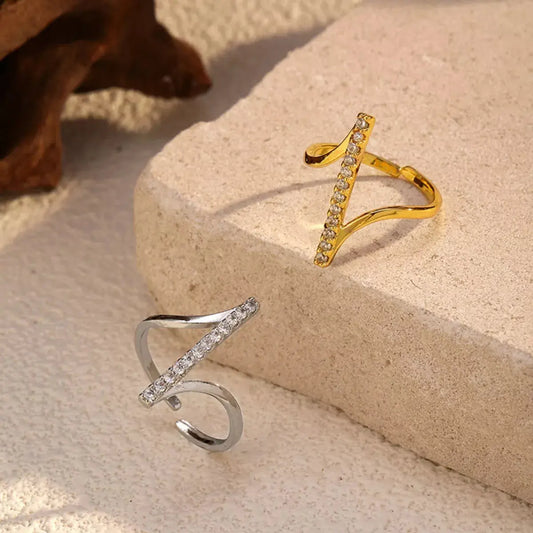 Irregular Rhinestone Ring Gold Plated Stainless Steel Jewelry Simply Love