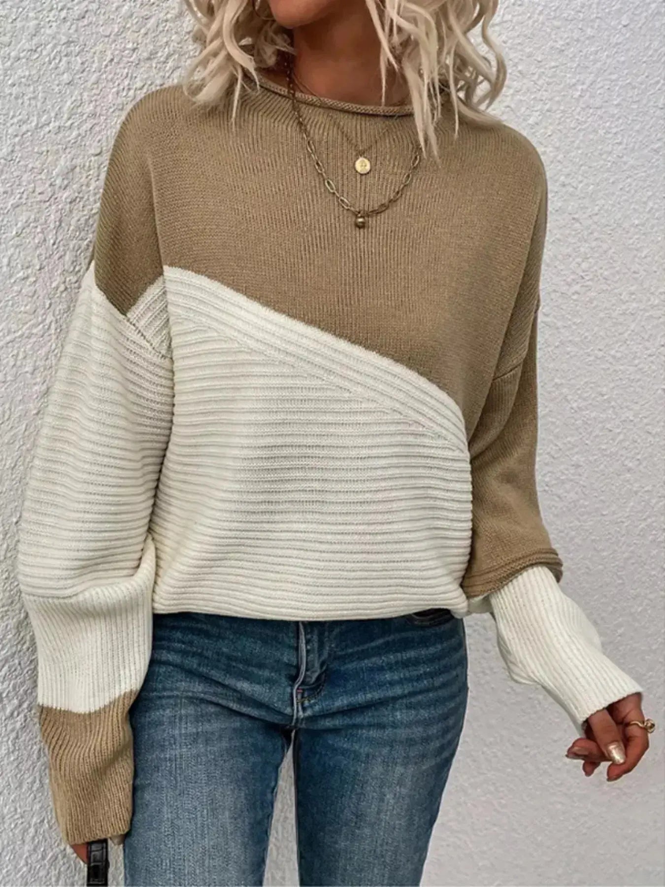Color Block Ribbed Knit Sweater Simply Love
