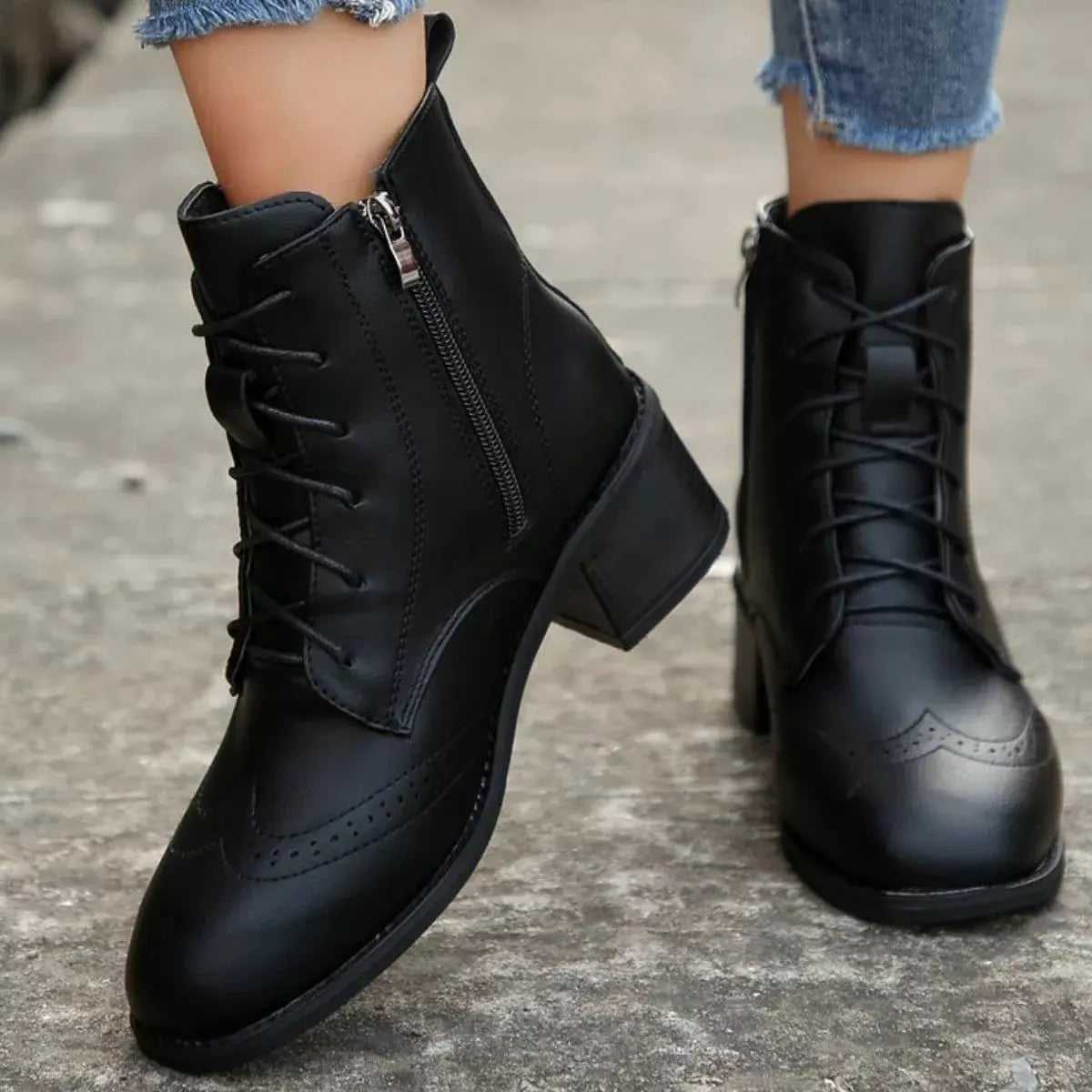 Lace-Up Ankle Boots with Zipper Simply Love