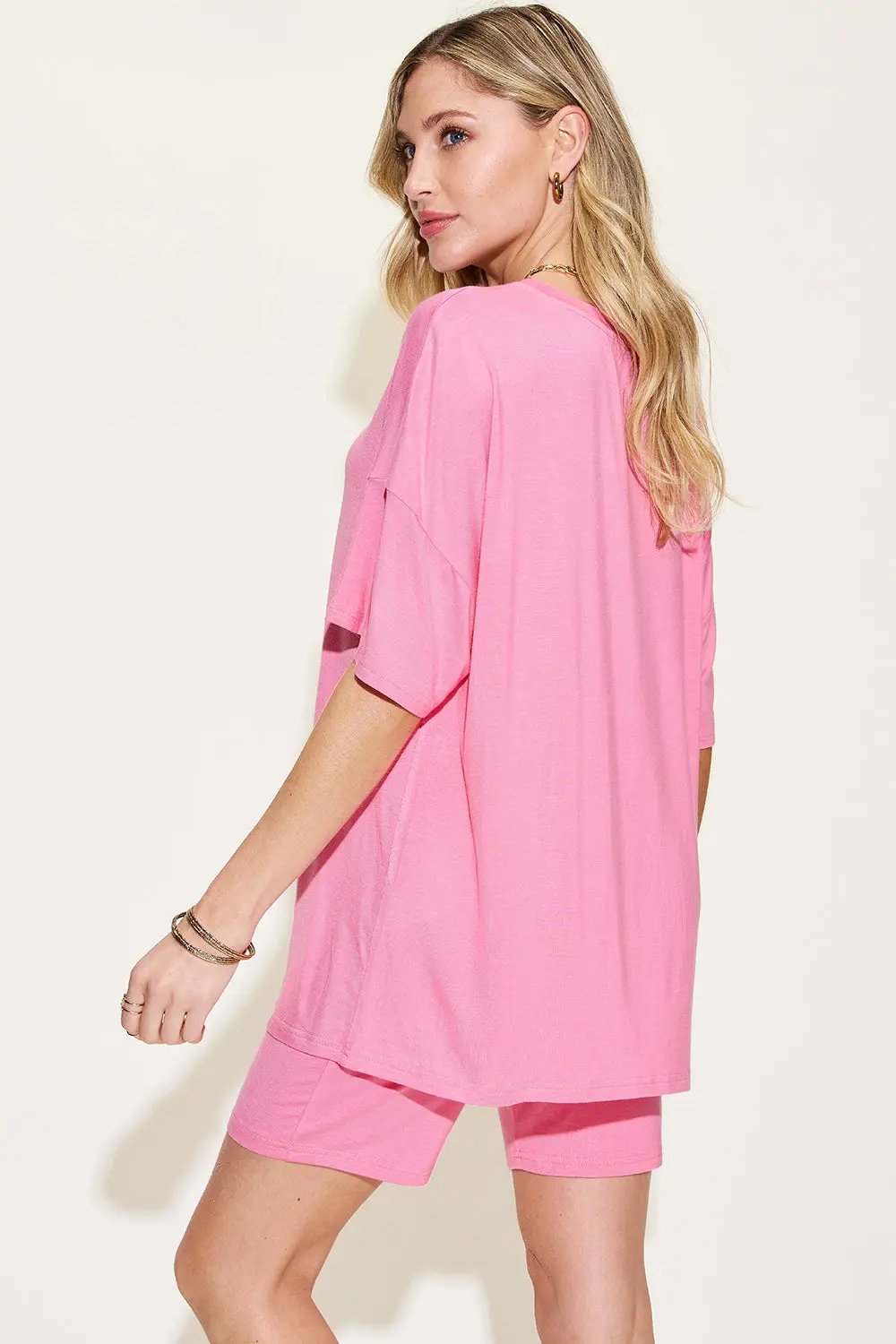 Basic Bae Full Size V-Neck Drop Shoulder T-Shirt and Shorts Set - Love Salve