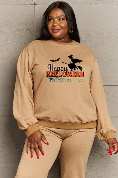 Simply Love Full Size HAPPY HALLOWEEN TRICK OR TREAT Graphic Sweatshirt.