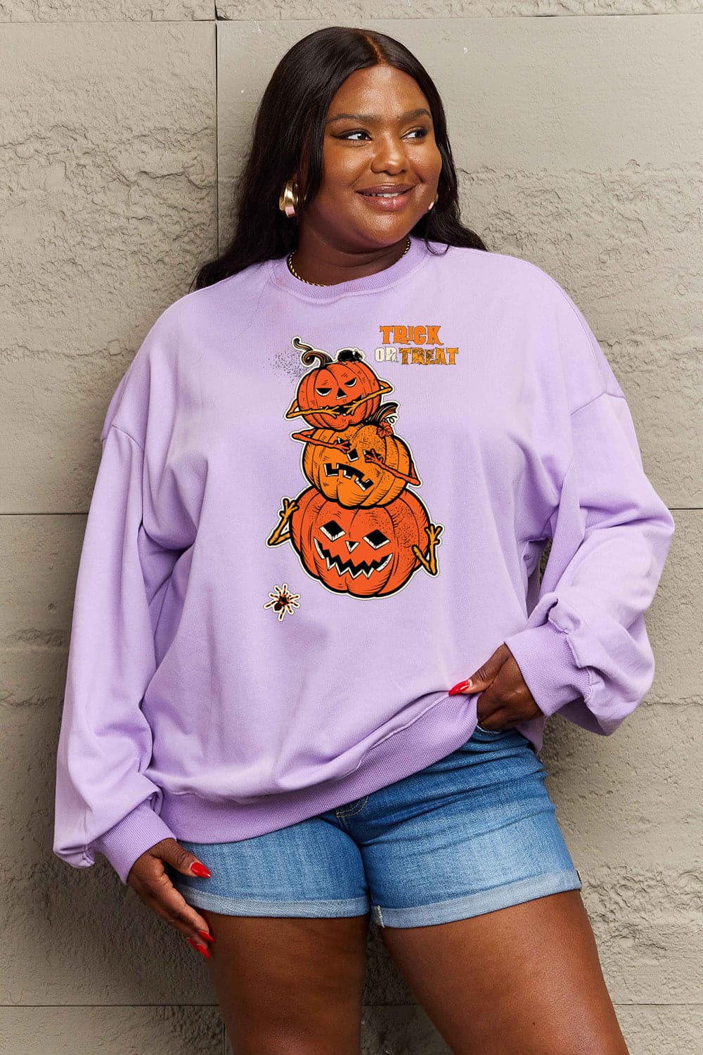 Simply Love Full Size TRICK OR TREAT Graphic Sweatshirt.