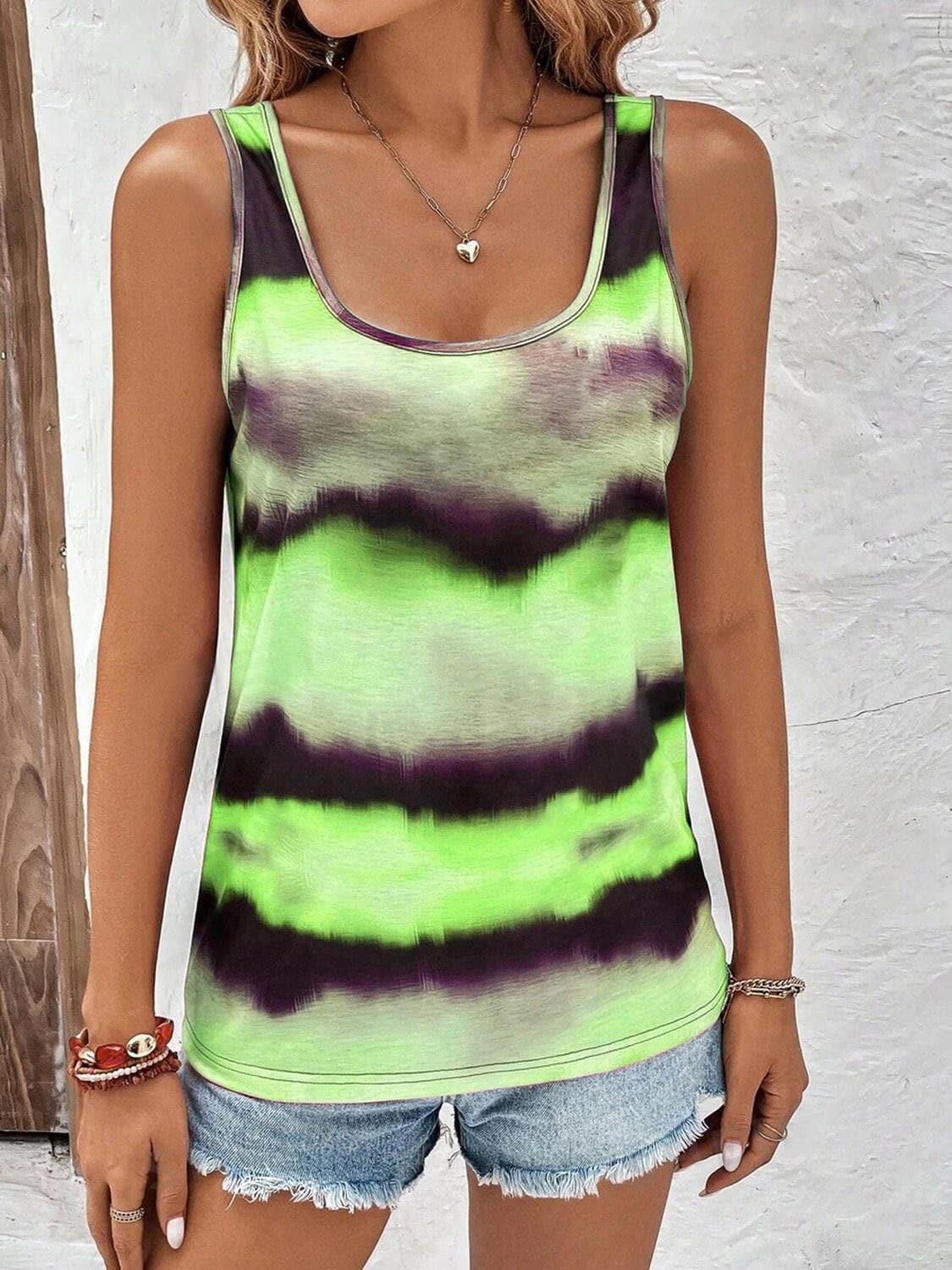 Tie-Dye Scoop Neck Wide Strap Tank.