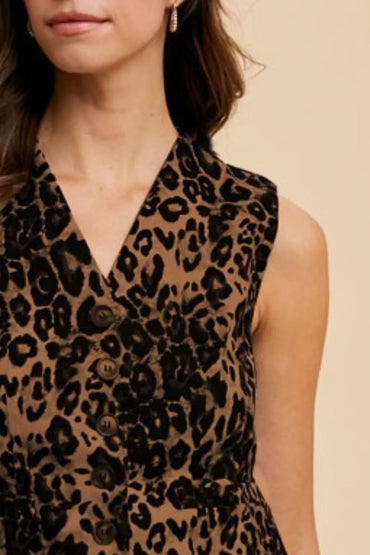 Annie Wear Stretch Leopard Denim Button Down Vest - Love Salve 
