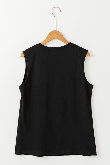 Chic black pleated tank top with crew neck design