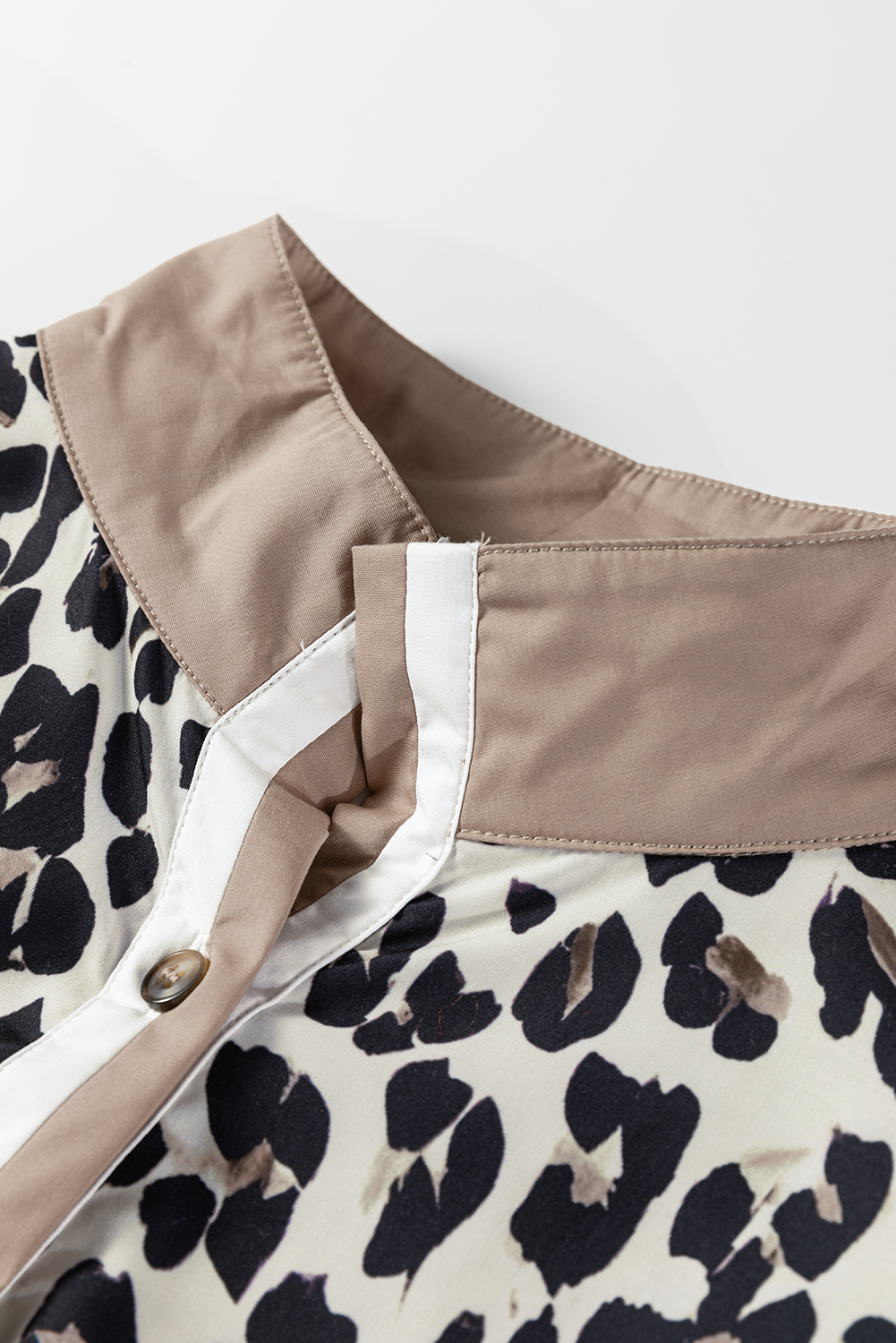 Multicolour Leopard Print Patchwork Cuffs Button Collared Top Dear-Lover Dropshipping