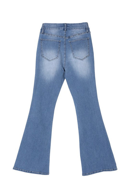 Stylish blue stretch flare jeans for a chic look