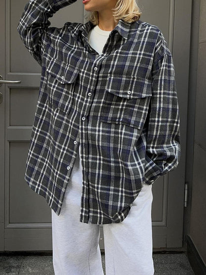 Pocketed Plaid Button Up Shacket.